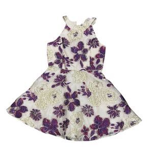 Zunie Ivory Purple Floral Organza Party Dress Girl 12